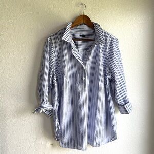 Talbots Womens Shirt Blouse Blue White Stripe Popover Long Sleeve Plus Size 2X